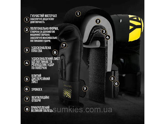 Боксерські рукавиці PowerPlay 3086 Matt Challenger Чорно-Жовті 14 унцій - Фото 10