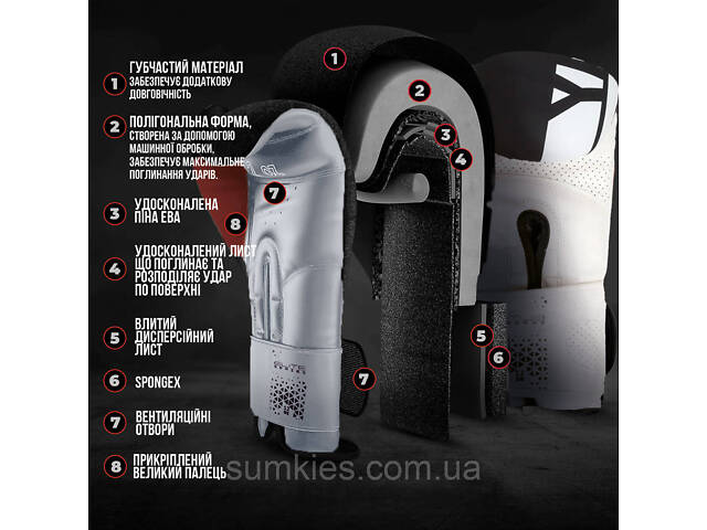 Боксерські рукавиці PowerPlay 3086 Matt Challenger Чорно-Білі 12 унцій - Фото 9