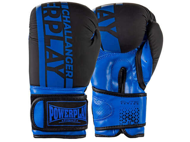 Боксерські рукавиці PowerPlay 3086 Matt Challenger Чорно-Сині 10 унцій - Фото 1