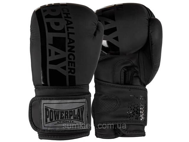 Боксерські рукавиці PowerPlay 3086 Matt Challenger Чорні 16 унцій - Фото 1