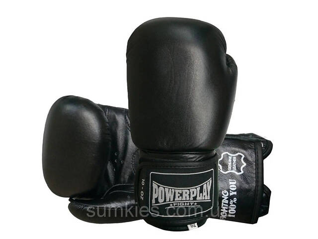 Боксерські рукавиці PowerPlay 3088 Impulse Чорні (натуральна шкіра) 14 унцій - Фото 1