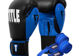 Боксерские перчатки TITLE Boxing Dynamic Strike Black/Blue 16 oz (бинты 4м. в комплекте)