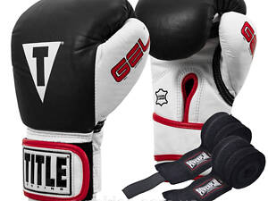 Боксерские перчатки TITLE Boxing Gel World Black M 12oz (бинты 4м. в комплекте)