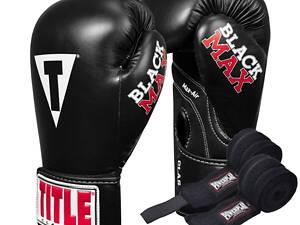 Боксерские перчатки TITLE Classic Black Max Black 12 oz (бинты 4м. в комплекте)