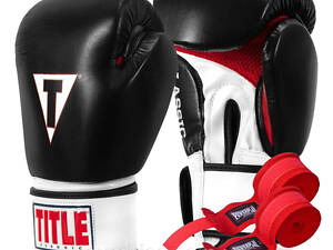 Боксерские перчатки TITLE Classic Leather 2.0 Black/White/Red L 14 oz (бинты 4м. в комплекте)