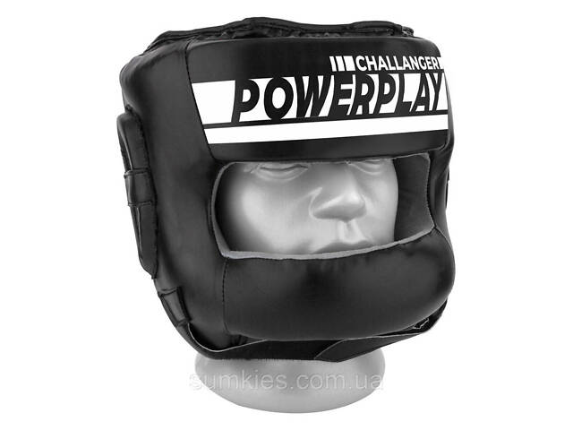 Боксерський шолом тренувальний PowerPlay 3067 з бампером PU + Amara Чорний M - Фото 1