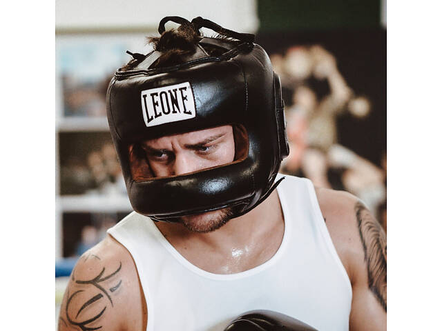 Боксерский шлем с бампером Leone CS425 Black M (капа в комплекте) - Фото 8