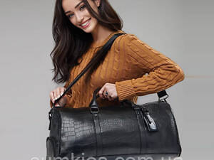 Велика жіноча дорожня міська сумка для речей ручної поклажі чорна рептилія