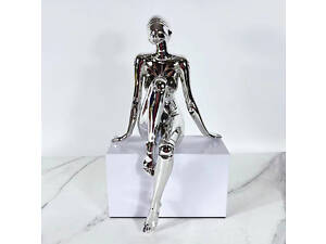 Большая статуэтка Геноид Киберпанк Хадзимэ Сораяма (Hajime Sorayama), серебряная, 25×18×42 см — футуристическая фигура в