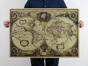 Большая винтажная карта мира под старину декоративная карта для интерьера и украшения стен