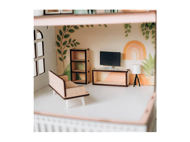 Великий дерев'яний ляльковий будинок 110*74*48 см Сонячний котедж з набором меблів - Фото 3