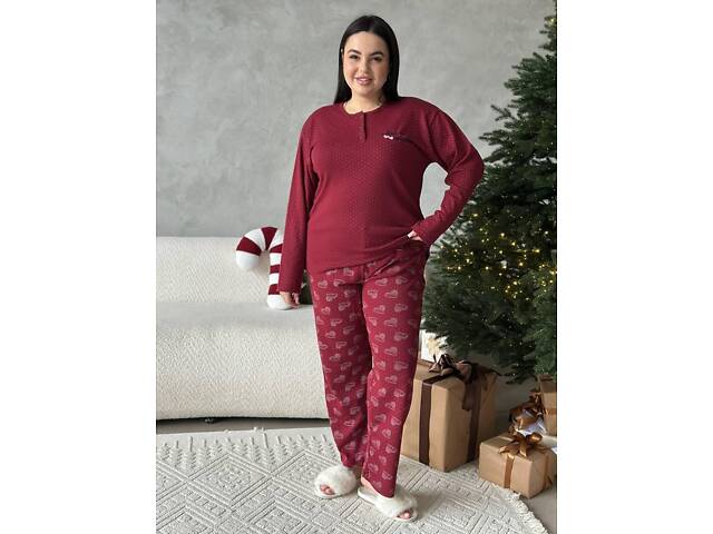 Бордова піжама у дрібну краплинку та сердечка DO3919/1 - Фото 10
