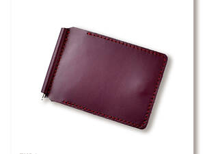 Бордовий базовий шкіряний затиск для купюр та карток