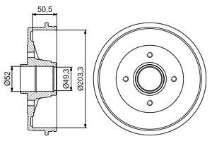 BOSCH 0 986 477 196 Барабан тормозной (задний) Nissan Marth 02-/Micra 02-10/Note 1.0-1.6 06-13 (203.3x50)