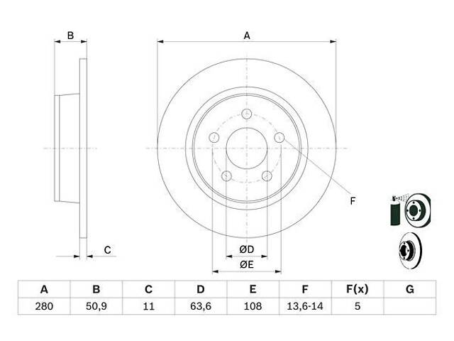 BOSCH 0 986 479 762 Диск тормозной (задний) Ford C-Max 10-/Kuga/Transit Connect 13- (279.9x11) (с покрытием)