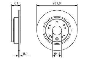 BOSCH 0 986 479 A91 Диск тормозной (задний) Honda Accord VII 03-08 (281.8x9.1)