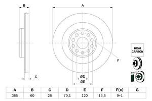 BOSCH 0 986 479 G56 Диск гальмівний (задній) Tesla Model S/X 13- (365x28)