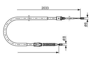BOSCH 1 987 482 190 Трос ручника (задній) Citroen C4/Peugeot 308 07- (2033/1188mm)