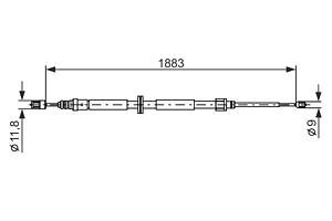 BOSCH 1 987 482 302 Трос ручника (задний) Renault Megane III 08- (1883/1062mm)