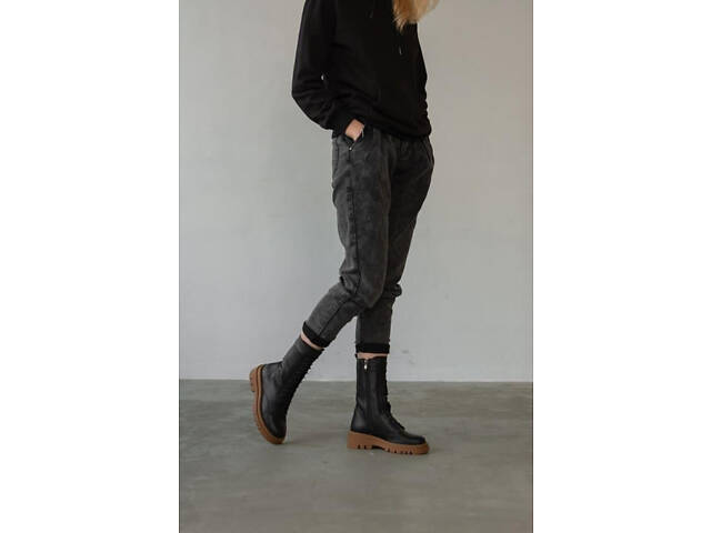 Ботинки женские высокие черные светлая подошва демисезон кожаные 38 - Фото 2