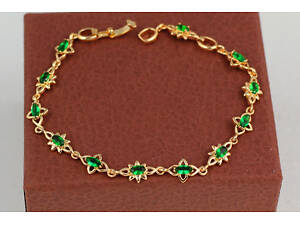Браслет Xuping Jewelry сонечки із зеленим камінням по всій довжині 22 см 7 мм золотистий love-shopping
