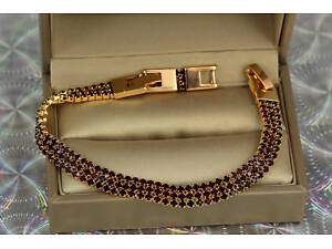 Браслет Xuping Jewelry три доріжки із темно-червоних каменів 21 см 8 мм золотистий love-shopping