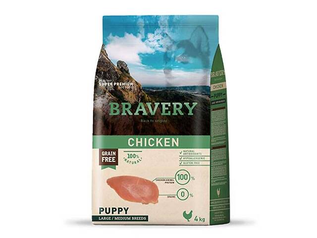Bravery Chicken Puppy Large Medium (Бравери Паппи Курица) беззерновой корм для щенков средних и больших пород 12 кг - Фото 1