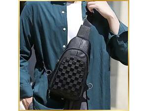 Брендовая мужская нагрудная сумка рюкзак-слинг из натуральной кожи молодежная кожаная черная сумочка на плечо Tiding Bag.