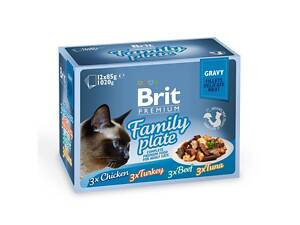 Brit Влажный корм для кошек Brit Premium Cat Dinner Plate Fillets Jelly 12х85 г, ассорти из 4 вкусов «Семейная тарелка»