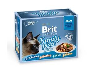 Brit Влажный корм для кошек Brit Premium Cat Dinner Plate Fillets Jelly 12х85 г, ассорти из 4 вкусов «Семейная тарелка»