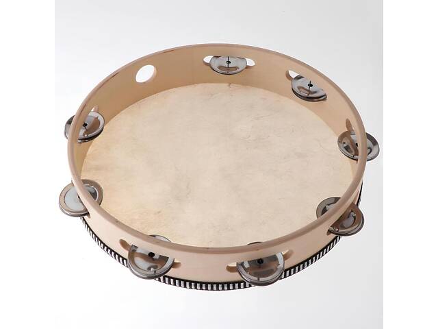 Бубон RESTEQ діаметром 25 см (10 дюймів) з металевими дзвіночками — ударний музичний інструмент для музикантів, оркестру, ансамблю - Фото 4
