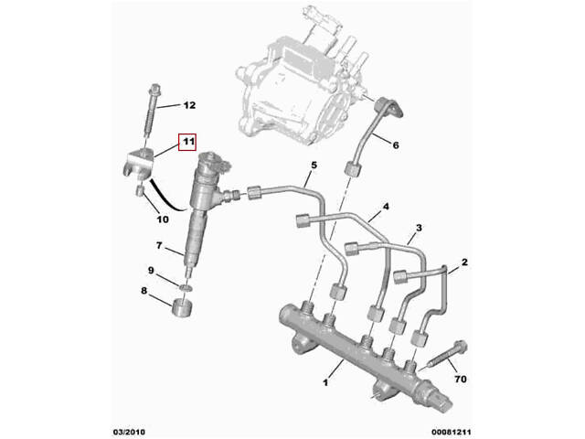 Бугель кріплення форсунки 1.6 eHDi Peugeot Citroen Ford Volvo Mazda 1982G3, 9801927080, 1613181280 кронштейн