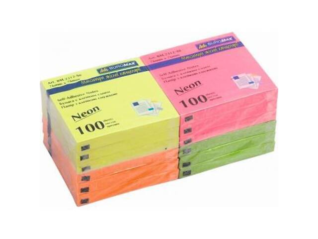 Папір для нотаток Buromax with adhesive layer 76х76мм, 100sheets, NEON colors (BM.2312-98) - Фото 1