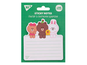 Папір для нотаток з липким шаром фігурний YES Line Friends 170332 40 аркушів