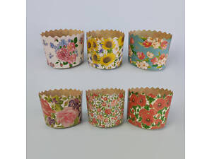 Бумажные формы для Пасхи Ø110х85 мм. Упаковка 50 шт. (на 300-350 г) Кулича, Крафинов, Панеттоне Цветы