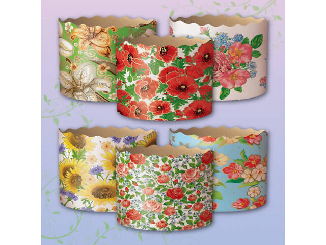 Бумажные формы для Пасхи Ø110х85 мм. Упаковка 50 шт. (на 300-350 г) Кулича, Крафинов, Панеттоне Цветы - Фото 3