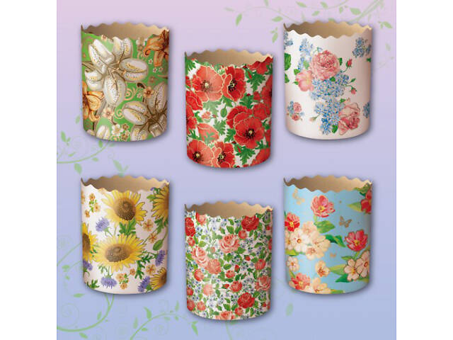 Паперові форми для Паски Ø70х85 мм. Ящик 300 шт. Крафінів, Панеттоне (на 150 г тіста) Квіти - Фото 3