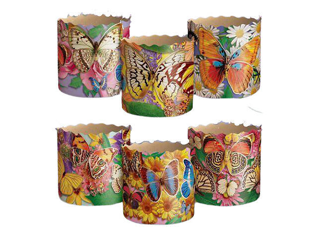 Паперові форми для Паски Ø70х85 мм. Ящик 300 шт. Крафінів, Панеттоне (на 150 г тіста) Метелики - Фото 3