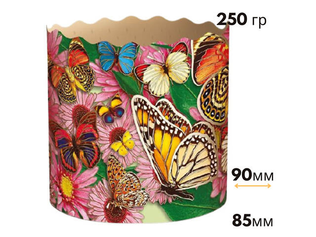 Паперові форми для Паски Ø90х85 мм. Ящик 300 шт. Крафінів, Панеттоне (на 250 г тіста) Метелики - Фото 2