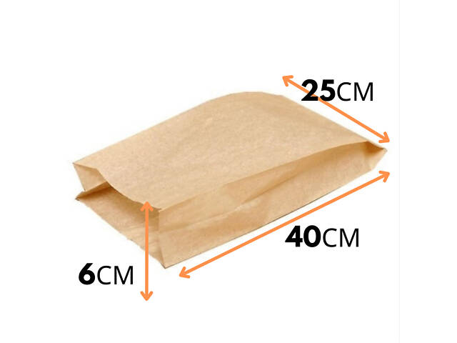 Паперовий фасовий Крафт-Пакет Середній (25*40*6 см) Коричневий, для хлібобулочних виробів, опт, 1000шт/ящ - Фото 4
