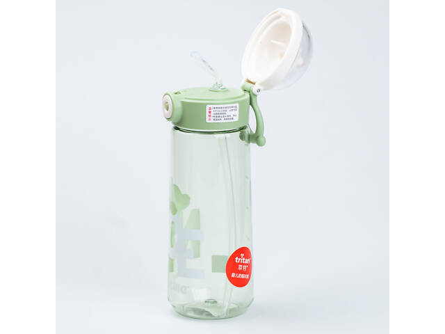 Бутылка для воды 620 мл с трубочкой Зеленая - Фото 4