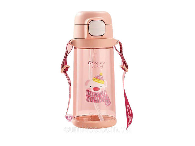 Пляшка для води CASNO 690 мл KXN-1219 Рожева (Свинка) з соломинкою - Фото 1