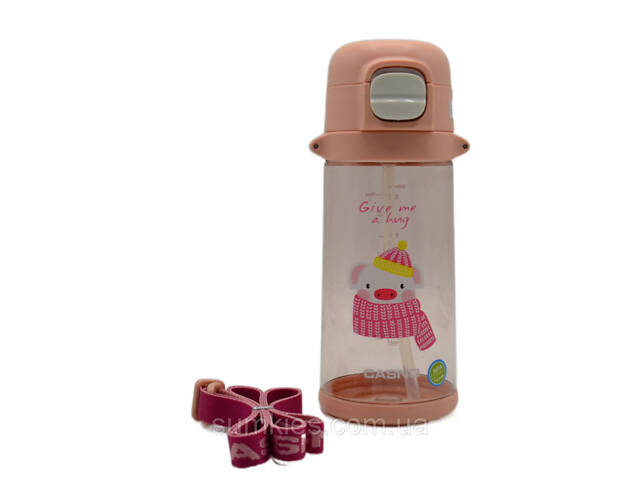 Пляшка для води CASNO 690 мл KXN-1219 Рожева (Свинка) з соломинкою - Фото 4
