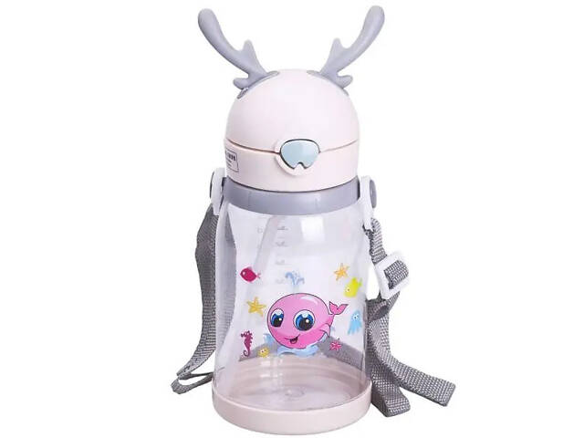 Пляшка для води дитяча 550 мл на ремінці пляшечка з трубочкою для спорту та школи Бежева HP-14-44BE - Фото 1