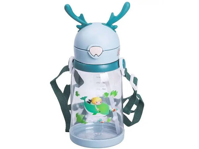 Бутылка для воды детская 550 мл на ремешке бутылочка с трубочкой для спорта и школы - Фото 1