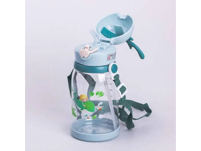 Бутылка для воды детская 550 мл на ремешке бутылочка с трубочкой для спорта и школы - Фото 2