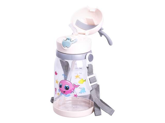 Пляшка для води дитяча 550 мл на ремінці пляшечка з трубочкою для спорту та школи Бежева HP-14-44BE - Фото 2