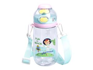 Пляшка для води дитяча 550 мл з ремінцем і трубочкою для спорту та школи 20 см Зелена HP-14-45GR