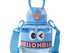 Пляшка для води дитяча з трубочкою 680 мл з ручкою та ремінцем Синя HP-14-46BL