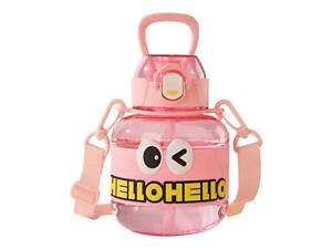 Бутылка для воды детская с трубочкой 680 мл с ручкой и ремешком Рожева